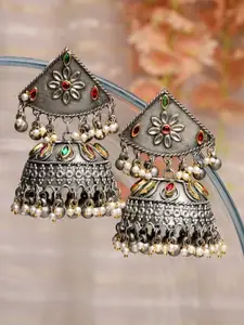 Moedbuille Silver-Plated Dome Shaped Jhumkas Earrings