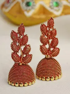 Moedbuille Gold Plated Leaf Design Shaped Antique Jhumkas Earrings