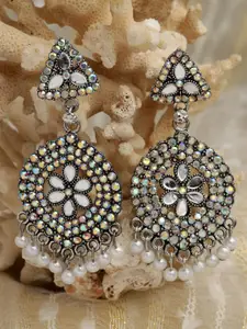 Moedbuille Silver-Plated Crystals Studded Floral Drop Earrings