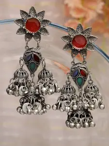 Moedbuille Silver-Plated Floral Jhumkas Earrings
