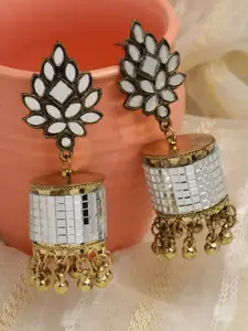 Moedbuille Gold-Plated Mirror Work Oxidised Dome Shaped Jhumkas Earrings