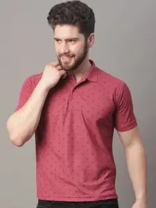 Obaan Men Peach-Coloured Printed Polo Collar T-shirt