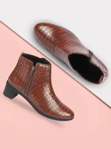 FAUSTO Women Textured Block Heeled Regular Boots