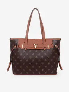 yelloe Iconic Logo Printed Brown Structured Shoulder Handbag