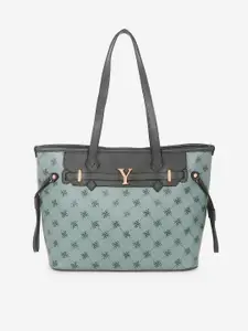 yelloe Iconic Logo Printed Green Structured Shoulder Handbag