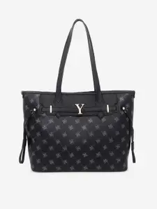 yelloe Iconic logo printed black structured shoulder handbag