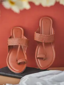 Fabindia Women Leather Braided Open One Toe Flats