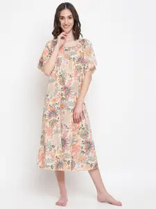 Fabindia Flared Sleeves Floral Printed Night Dress