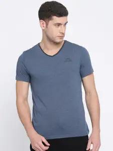 Kappa Men Navy Blue Solid V-Neck T-shirt
