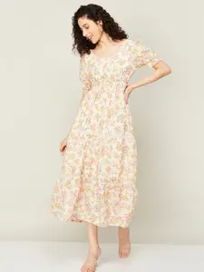 CODE by Lifestyle Floral Puff Sleeve Smocked Midi Dress