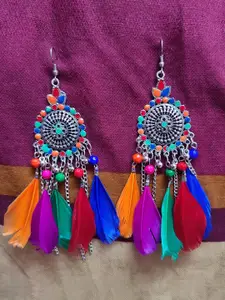PRASUB Silver-Plated Feather Shaped Drop Earrings
