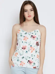 Marie Claire Off-White Floral Sleeveless Top With Shoulder Straps