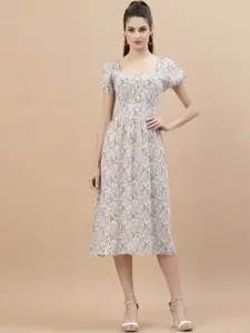Strong And Brave Odour Free Floral Square Neck Smocked Detail Midi Dress