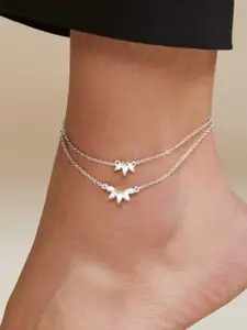 MINUTIAE Silver-Plated & Crystals Studded Layered Motif Anklet
