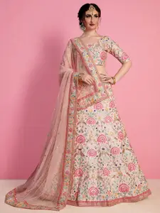 FABPIXEL Floral Embroidered Semi-Stitched Lehenga & Unstitched Blouse With Dupatta