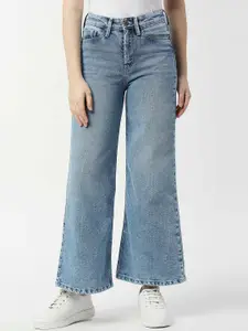 Pepe Jeans Women Flared High-Rise Highly Distressed Heavy Fade Stretchable Jeans