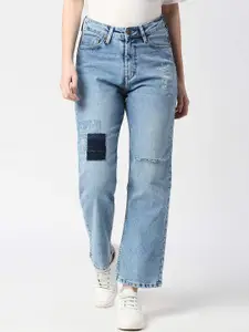 Pepe Jeans Women Straight Fit High-Rise Slash Knee Heavy Fade Stretchable Jeans