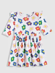 YK Girls Floral Printed Fit & Flare Dress