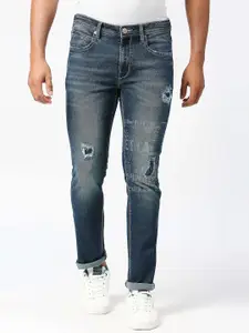 Pepe Jeans Men Tapered Fit Low-Rise Mildly Distressed Heavy Fade Stretchable Cotton Jeans