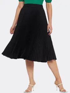 Antheaa Pleated A-Line Flared Midi Slip-On Formal Skirt