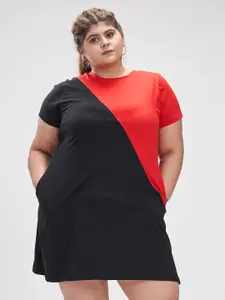 SPIRIT ANIMAL Plus Size Colourblock Short Sleeve T-shirt Dress