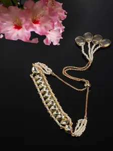 DUGRISTYLE Gold-Plated Kundan Studded & Beaded Multistrand Bracelet