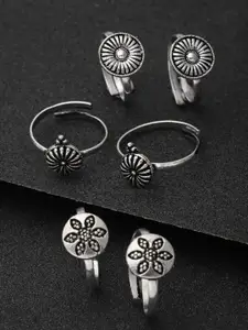 PANASH Set of 3 Pair Oxidised Silver Toned Adjustable Toe Rings