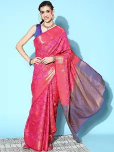 Saree mall Woven Design Zari Silk Blend Ikat Sarees