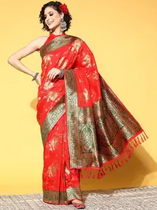 Saree mall Woven Design Zari Silk Blend Banarasi Sarees