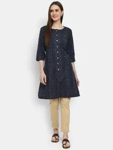 V-Mart Women Blue Striped Mirror Work Kurta