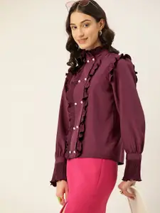 DressBerry Women Burgundy Comfort Casual Shirt