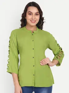Aarti  Fashion Aarti Fashion Mandarin Collar Cut-Out Sleeves Shirt Style Top