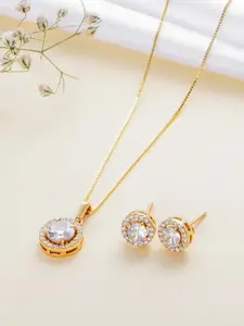 Zavya 92.5 Sterling Silver Gold-Plated CZ-Studded Necklace & Earrings Set