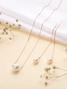 Zavya Sterling Silver Rose Gold-Plated Necklace & Earrings Set