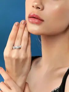 Rubans Rhodium-Plated CZ-Studded Finger Ring