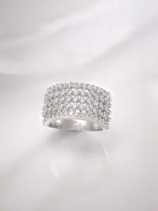 Rubans Silver-Plated CZ Studded Brass Finger Ring