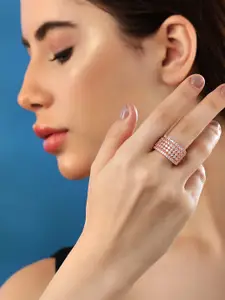 Rubans 18k Rose Gold-Plated & CZ-Studded Finger Ring