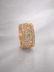 Rubans 18k Gold-Plated CZ-Studded Finger Ring