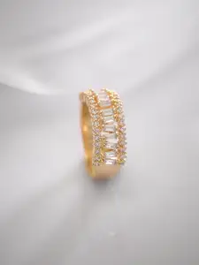 Rubans 18K Gold-Plated Baguette Zircons Studded Adjustable Finger Ring