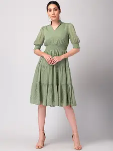 FabAlley Green Striped Georgette Dress