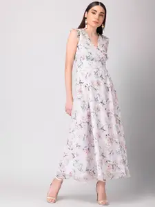 FabAlley White Floral Georgette Maxi Dress