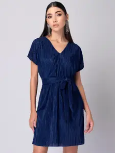 FabAlley V-Neck Pleated Belted Dress
