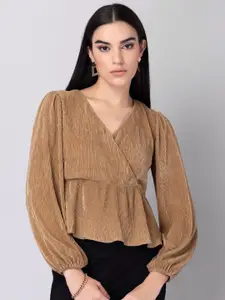 FabAlley Accordion Pleated Puff Sleeves Wrap Top