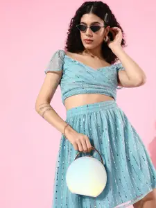 Sera Self Design Off Shoulder Neck Top With Flared Skirt