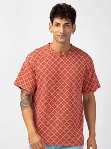VASTRADO Men Red Printed Oversized T-Shirt