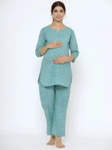 CRAFIQA Floral Printed Pure Cotton Maternity Night Suit