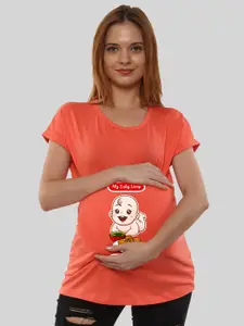 SillyBoom Women Orange Printed Applique T-shirt