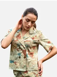 NEOFAA Women Green Floral Printed Casual Shirt
