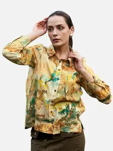 NEOFAA Women Green Floral Printed Casual Shirt