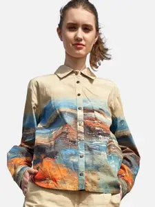 NEOFAA Women Beige Printed Casual Shirt